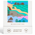 Adventure cards box showing colorful water color inspired by Washington adventure cards